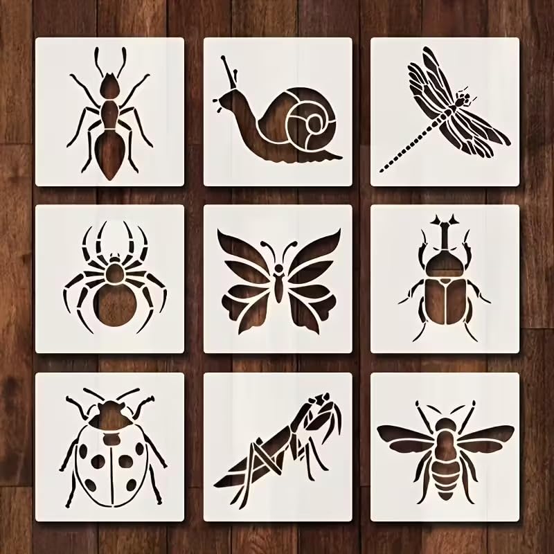 Set of 9 Insect Painting Stencil | Reusable Craft Stencils | Bug Templates for Wall Painting, Kids Educational Activities