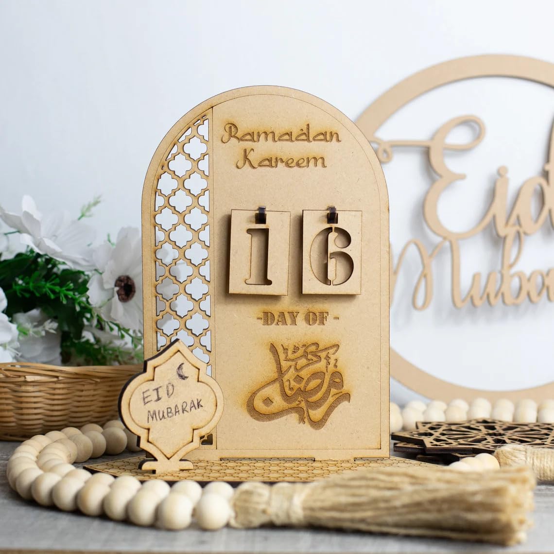 Haoser Wooden Ramadan Calendar Eid Mubarak Table Stand Decoration |Wooden Ramadan Calendar Ramadan Mubarak Decor Eid Decoration Sign Ramadan Kareem Islamic Table Decor Ramadan Gifts