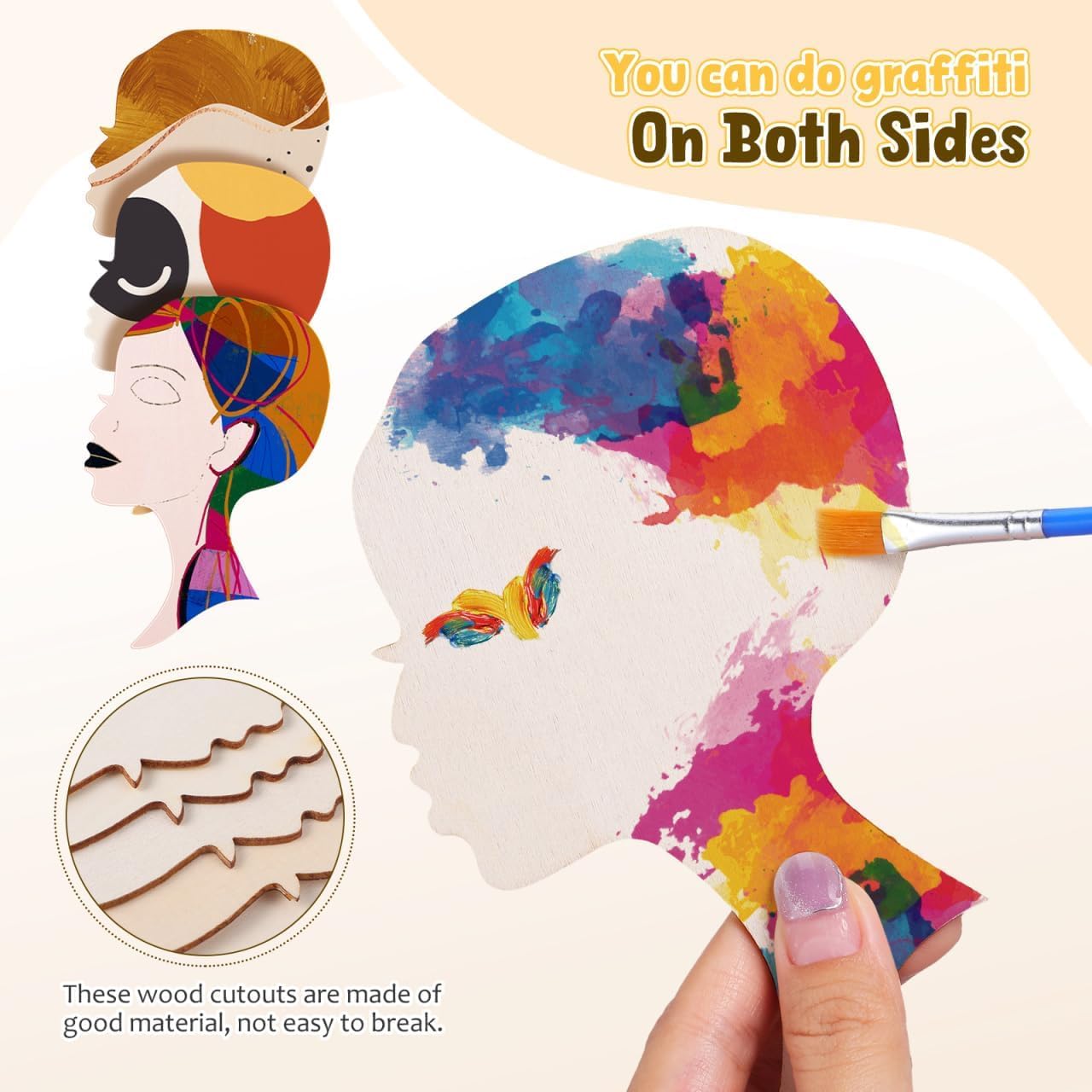 12 Pcs African Woman Face Silhouette Wooden Cutouts for DIY Craft