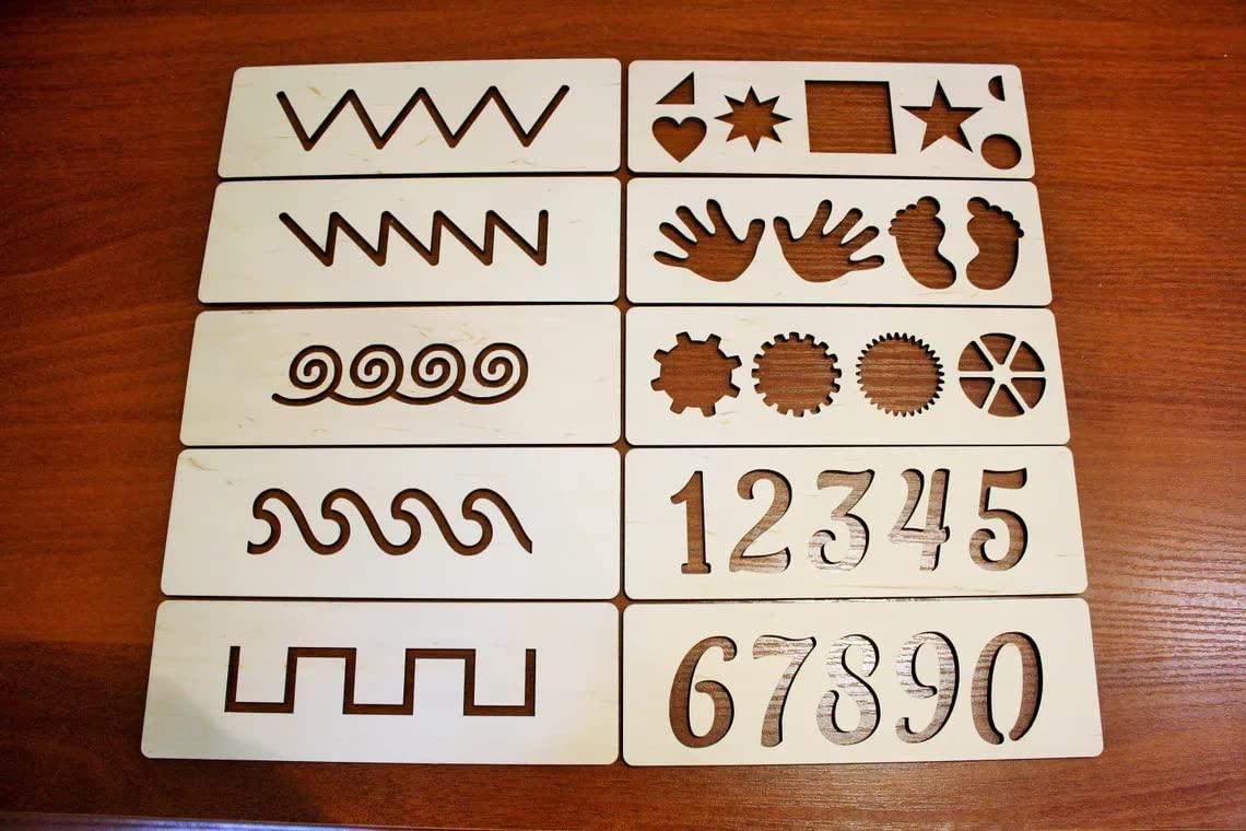 Haoser Wooden Stencils Set, Montessori Educational Toy, A Set of 10 tracing Tiles, Montessori Pattern Tracing, Pre-Writing and Motor Skills - Haoser
