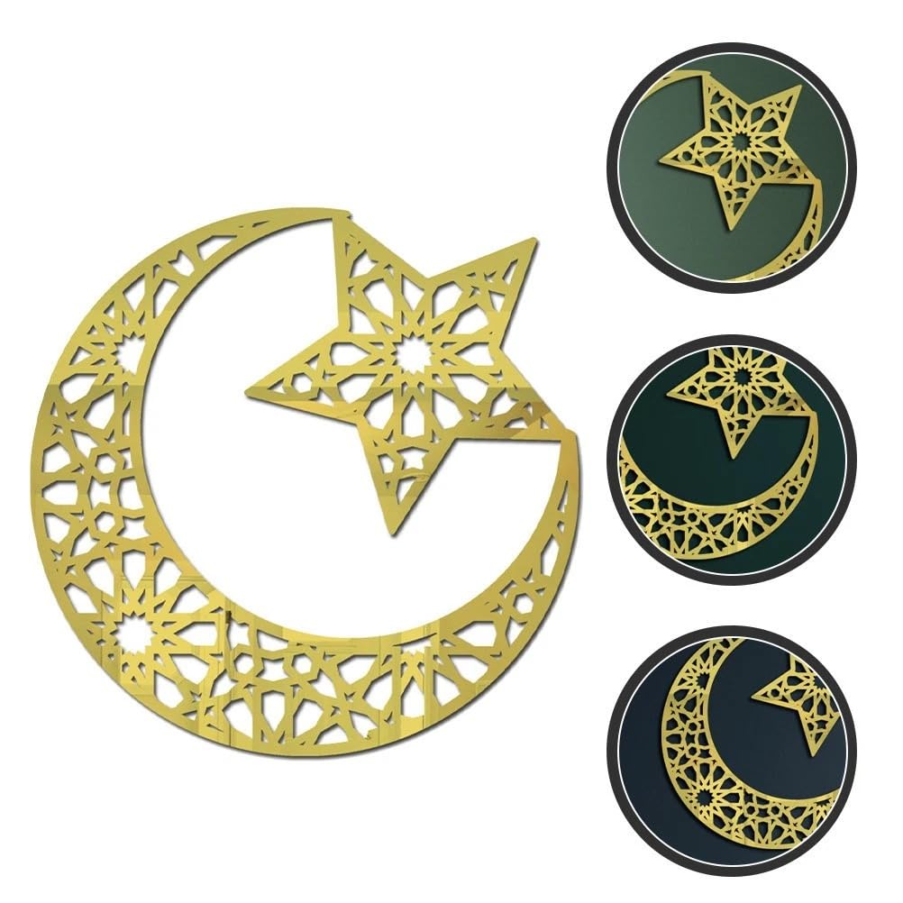 Acrylic Moon & Star Wall Hanging – Islamic Geometric Acrylic Wall Art Ramadan Decoration