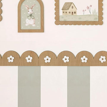 3 Pcs Wooden Scalloped Wall Molding with Daisy Flower Design | Decorative Chair Rail