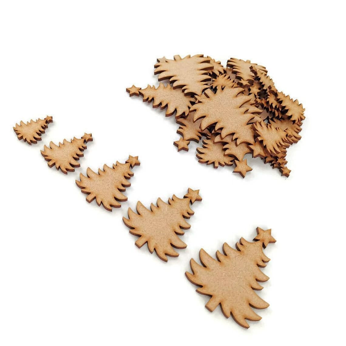 Wooden MDF Pack of 10 Classic Christmas Tree Cutouts | 4 Inch Craft Shapes for DIY Projects, Gift Tags, Holiday Decorations & Embellishments