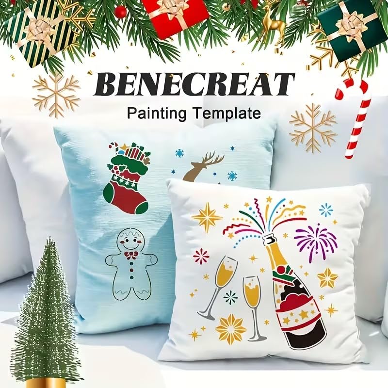 Champagne & Wine Theme Stencil Template – 12-Inch Plastic Stencils Champagne, Glasses, Fireworks & Stars for Wall, Fabric, Furniture Painting, Wedding Party & New Year