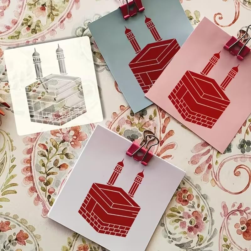 KAABA Islamic Stencil 6x6 Inch | Arabic Kaaba Design Reusable Plastic