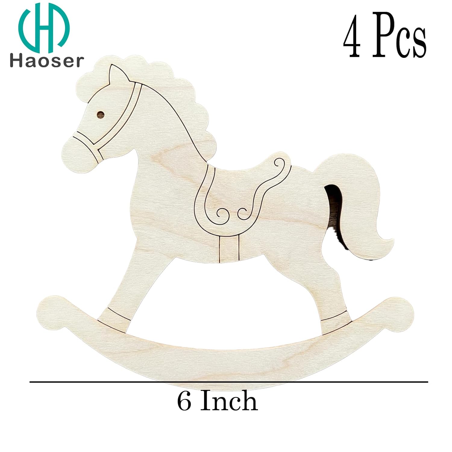 Set of 4 Wooden Rocking Horse Craft Blanks | 6 Inch Birch Plywood Cutouts