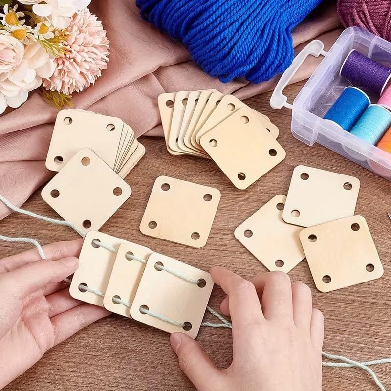 Square Weaving Cards for Tablet Weaving, Pine MDF, 24 Pcs, 1.95 x 1.95 Inch, DIY Loom Craft Supplies