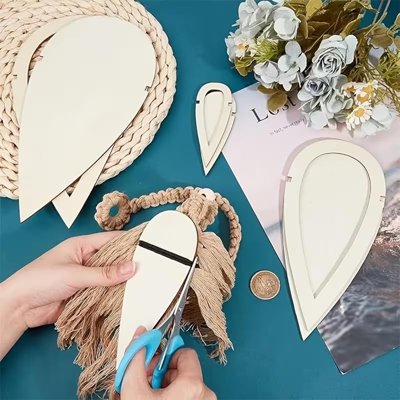 8 Pcs Pine MDF Wooden Tassel Cutting Templates – Teardrop & Feather Shape