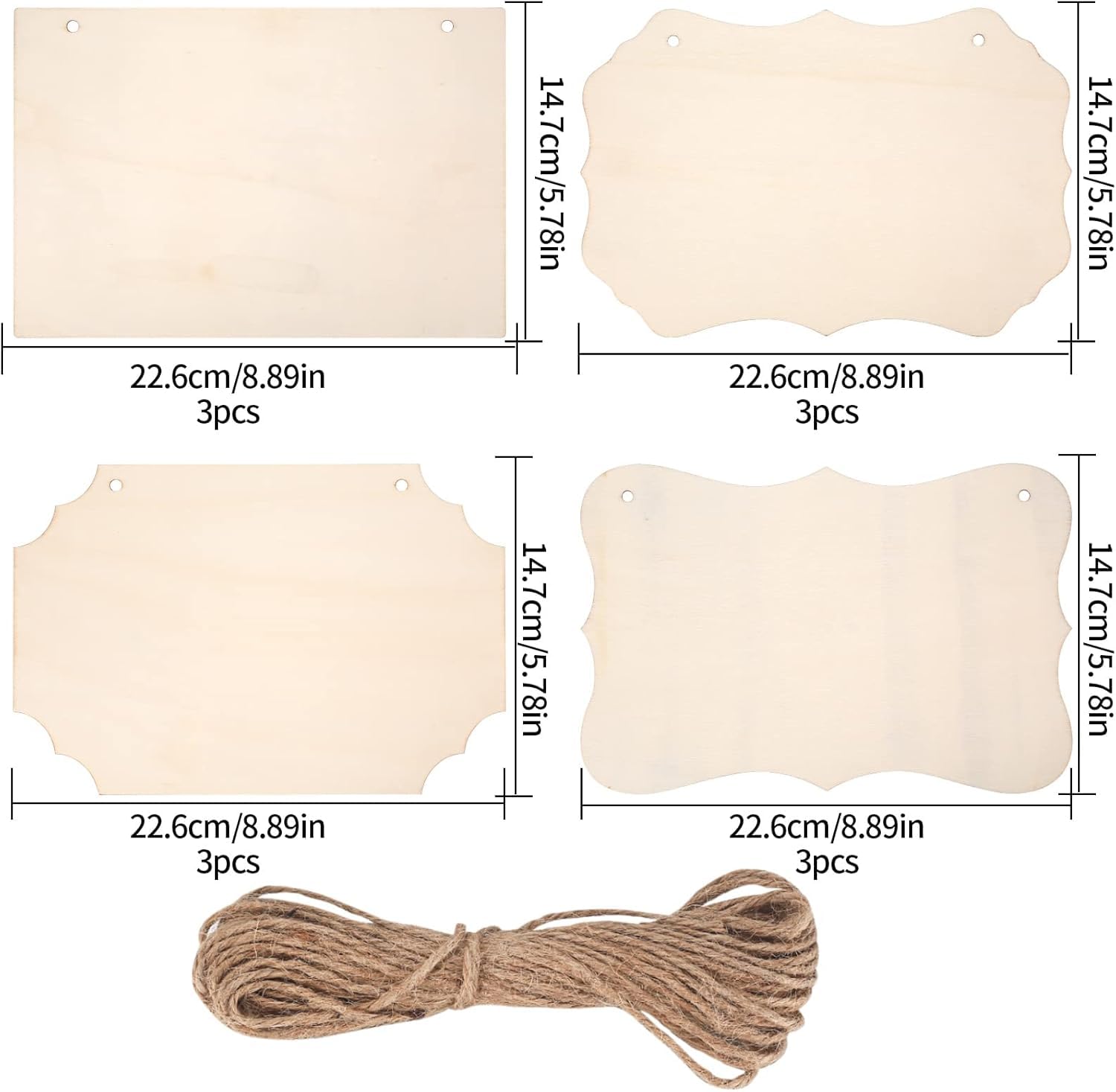 12 Pcs Unfinished Blank Wood Signs, Wooden Hanging Plaques Blank, Decorative Wood Plaque