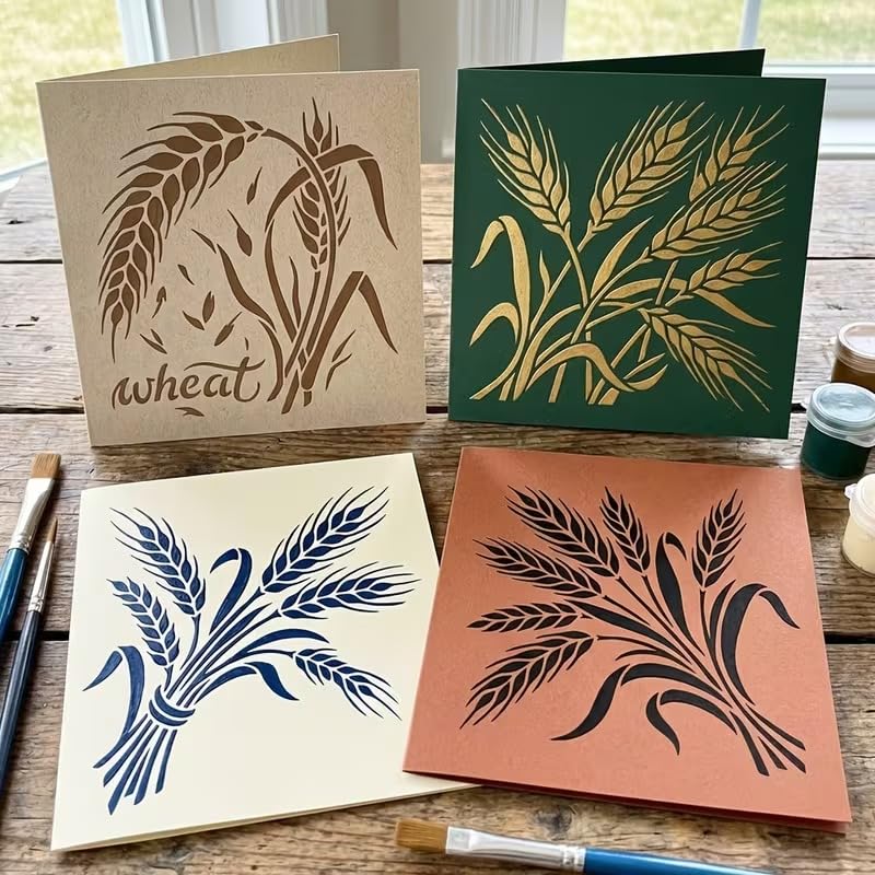 Set of 4 Wheat Ear Painting Stencil | Reusable Craft Stencil | Wheat Plant Template for Wall Painting