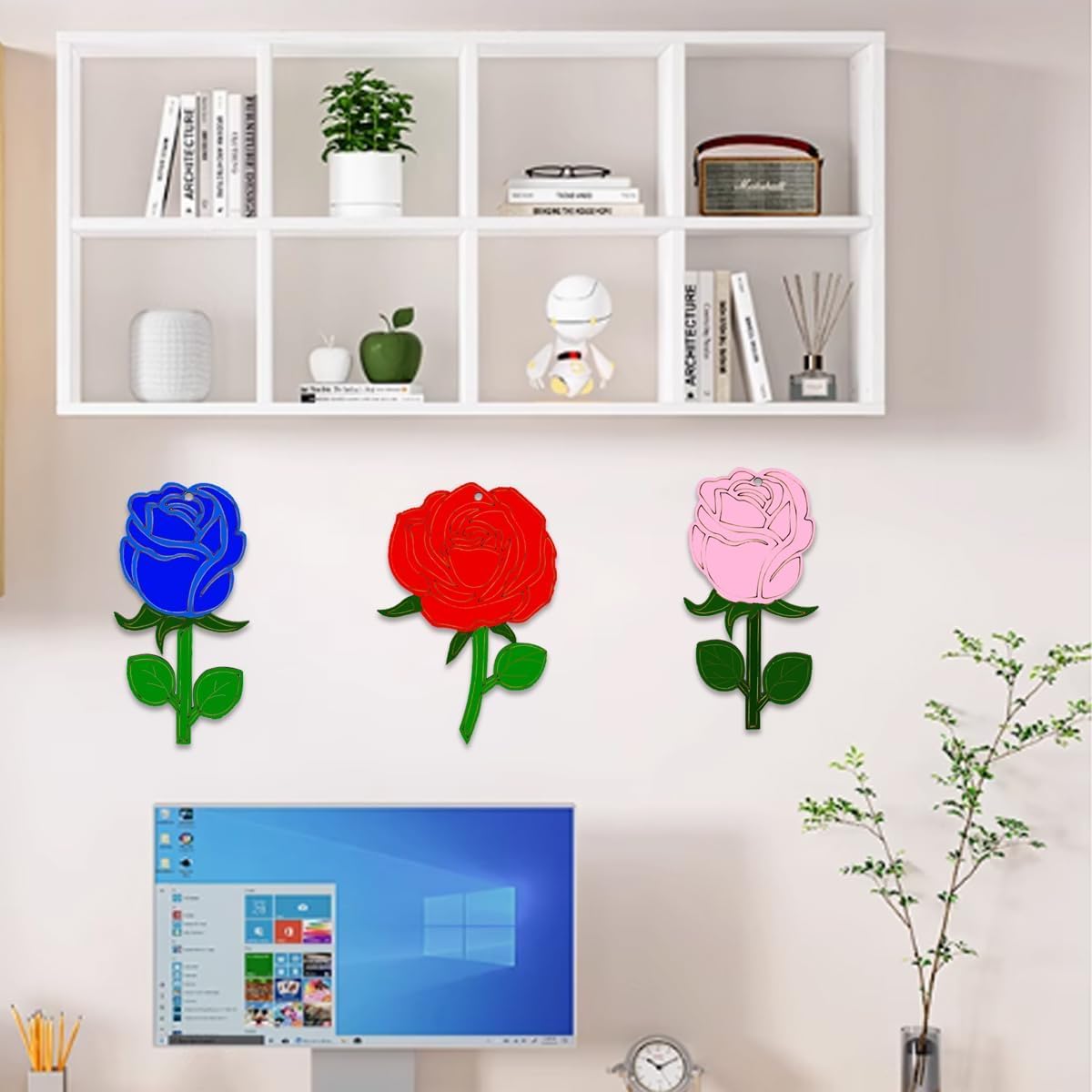 20 Pack Wooden Rose Cutouts for DIY Craft | 4 Inch Flower Shapes (2 Styles) | Unfinished Wood Rose Hanging