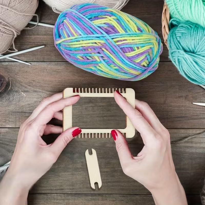 13 Pcs Mini Wood Weaving Loom Kit – Small Wooden Weaving Loom Tool with 6 Looms & 6 Shuttles for DIY Tapestries