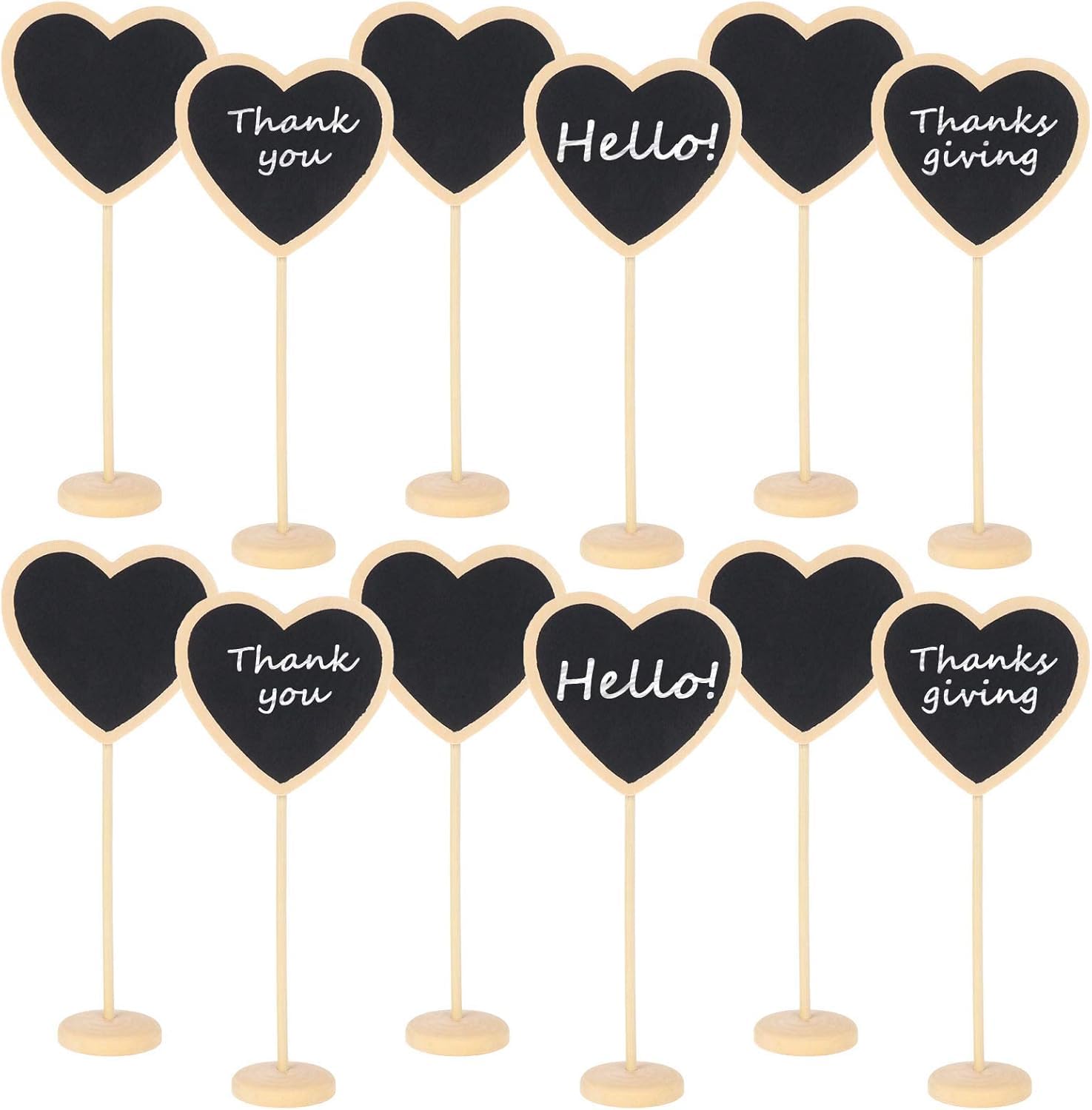12 Pcs Mini Heart Chalkboards with Stand | Wooden Blackboard Signs for Wedding, Birthday Party, Table Numbers, Food Labels & Special Event Decoration (4.1 x 2.7 Inch)
