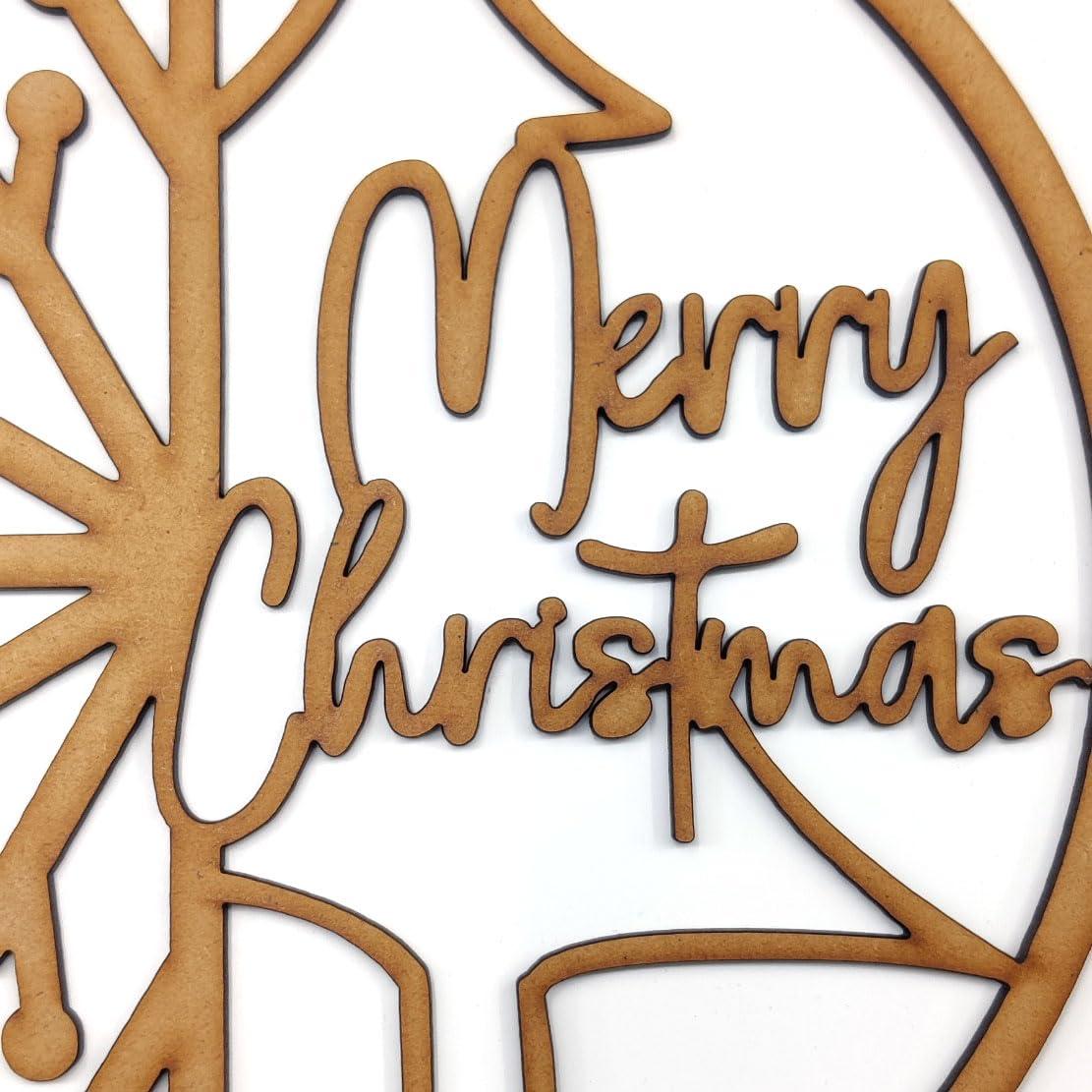 Haoser Christmas Wreath for Front Door,Unfinished Wooden Hanging Ornaments for Christmas Decorations Items,Merry Christmas Door Hanging and Christmas Decorations Items (10 Inches) - Haoser