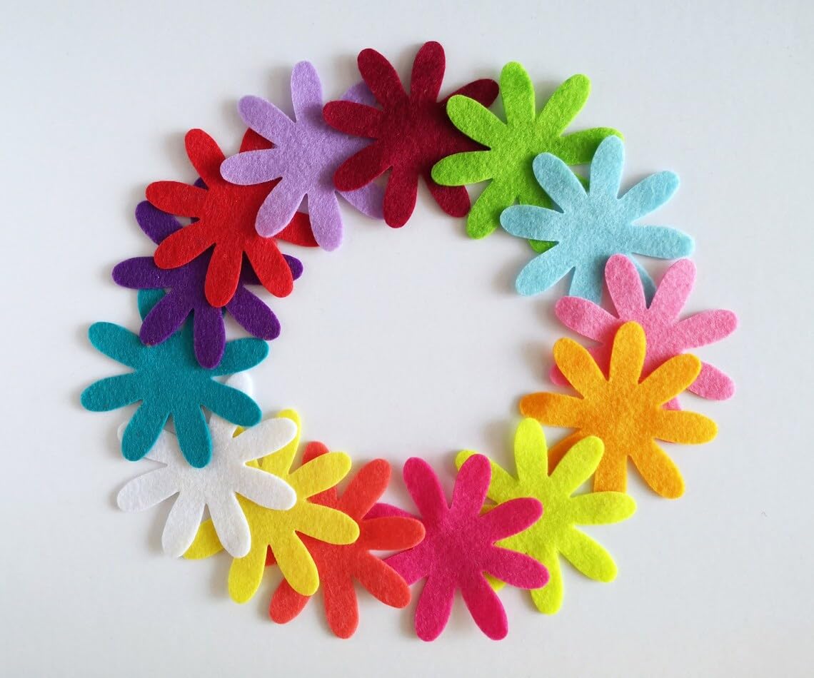 Pack of 14 Felt Daisy Flowers – Floral Craft Die Cut Embellishments