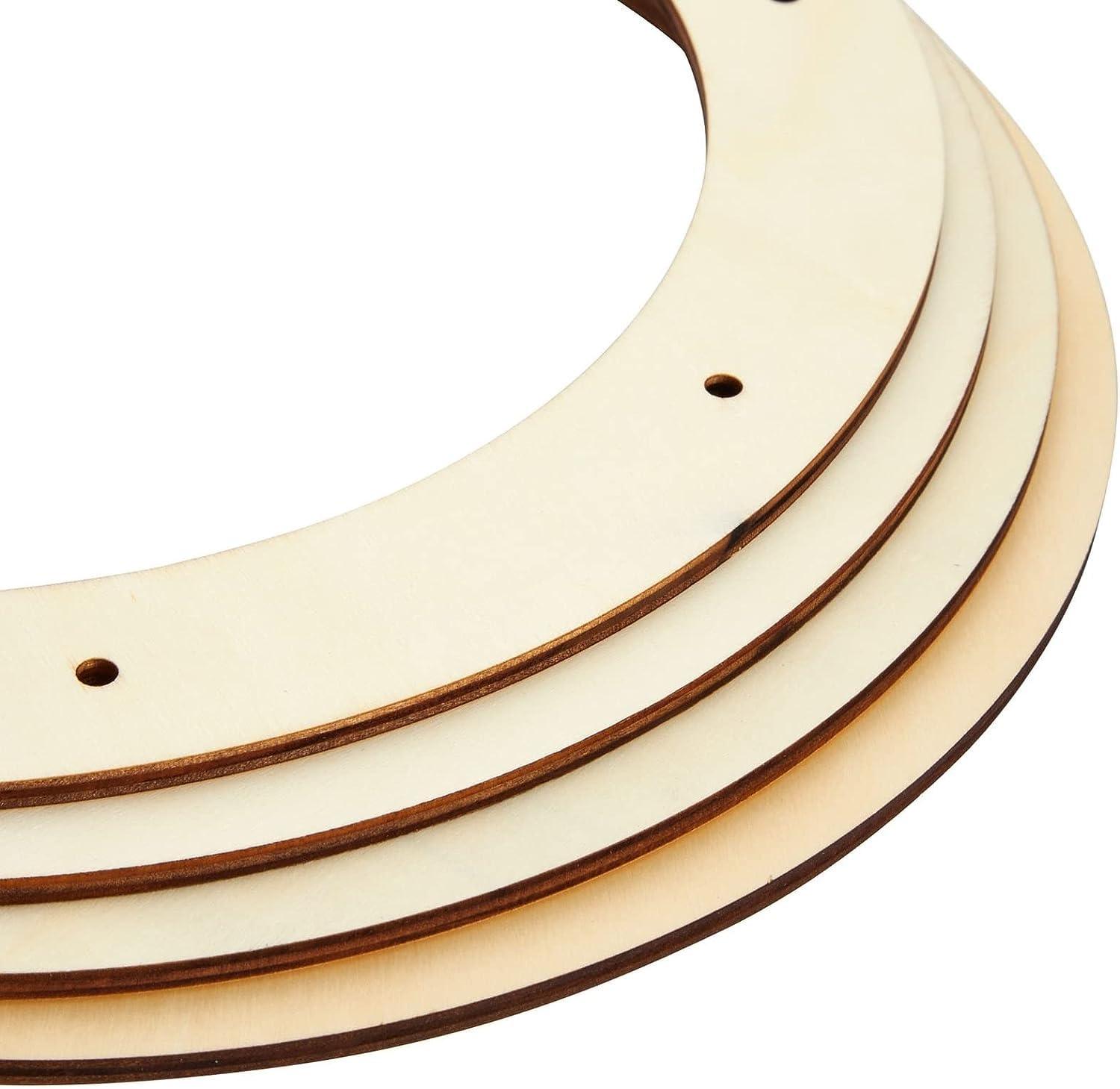 Haoser 4 Pack Wooden Wreath Ring with Pre-Cut Holes for Crafts, Home Decor, Wall Door Hanging Wreaths, Floral Hoop Garland, ooden Craft Floral Hoop Rings,0.2 Inches Thick - Haoser
