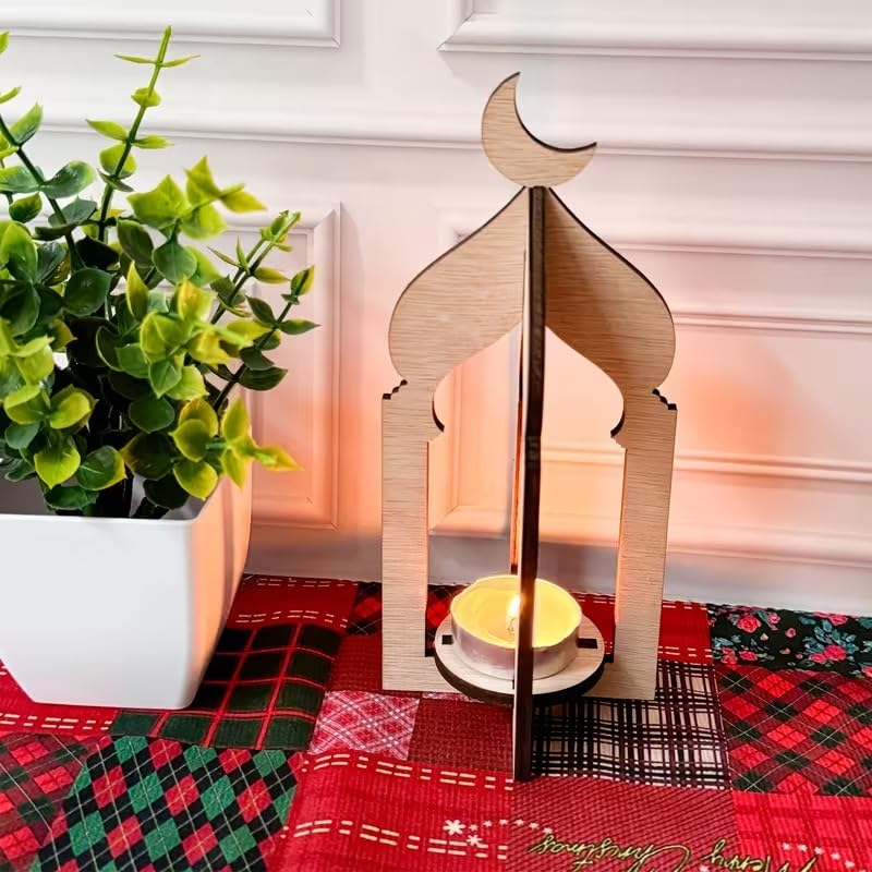 Wooden Ramadan Candle Holder Lantern for Home Decor | Unfinished Decorative Tabletop