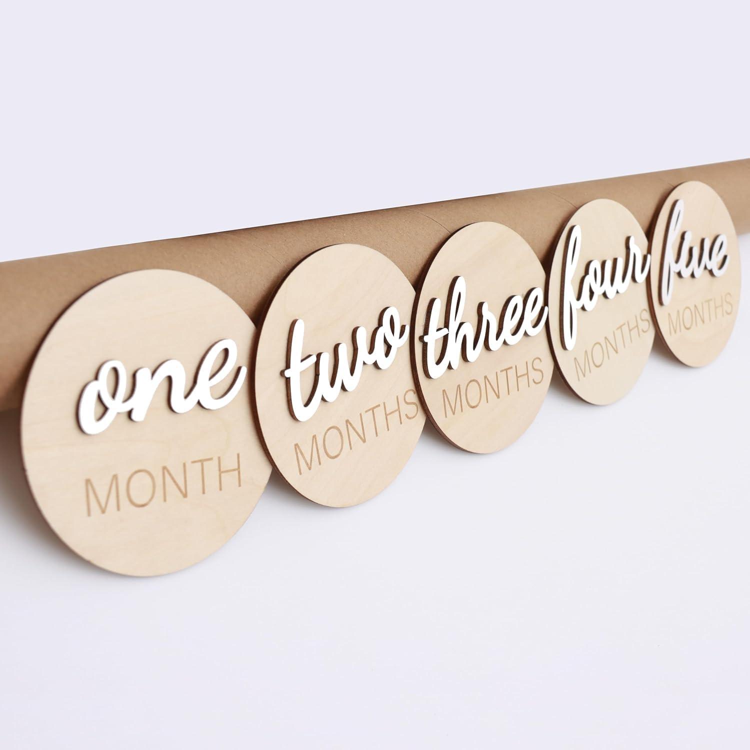 Haoser 3D Wooden Monthly Milestone Cards, Baby Monthly Milestone Marker Cards, Newborn Memento Milestone to Document Baby's Growth, Pregnancy Journey Sign -incl Announcement & Hello World Sign.13 pc - Haoser