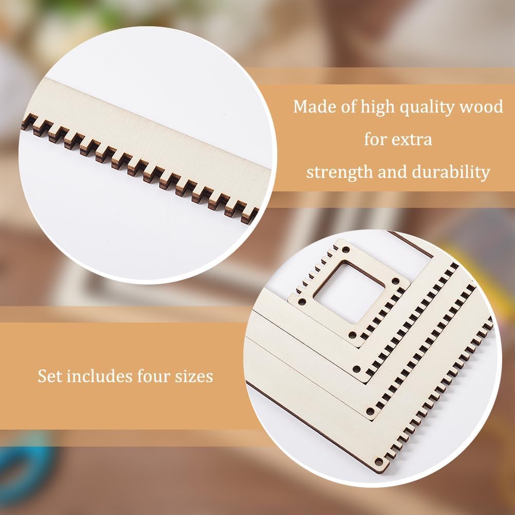 4 Pcs Wooden Weaving Loom Kit | 2/4/5.9/7.8 Inch Square DIY Weaving Loom for Tapestry, Wall Hanging, Knitting & Handmade Woven Crafts