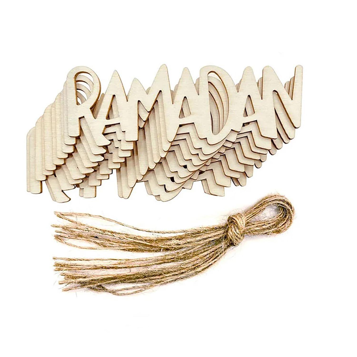 Haoser Set of 10 Eid Special Wooden Pendants, Islamic Festival Decorations, Crescent Moon and Star Design, Handcrafted Eid Mubarak Gifts, Wooden Eid Ornaments, Ramadan and Eid Home Decor - Haoser