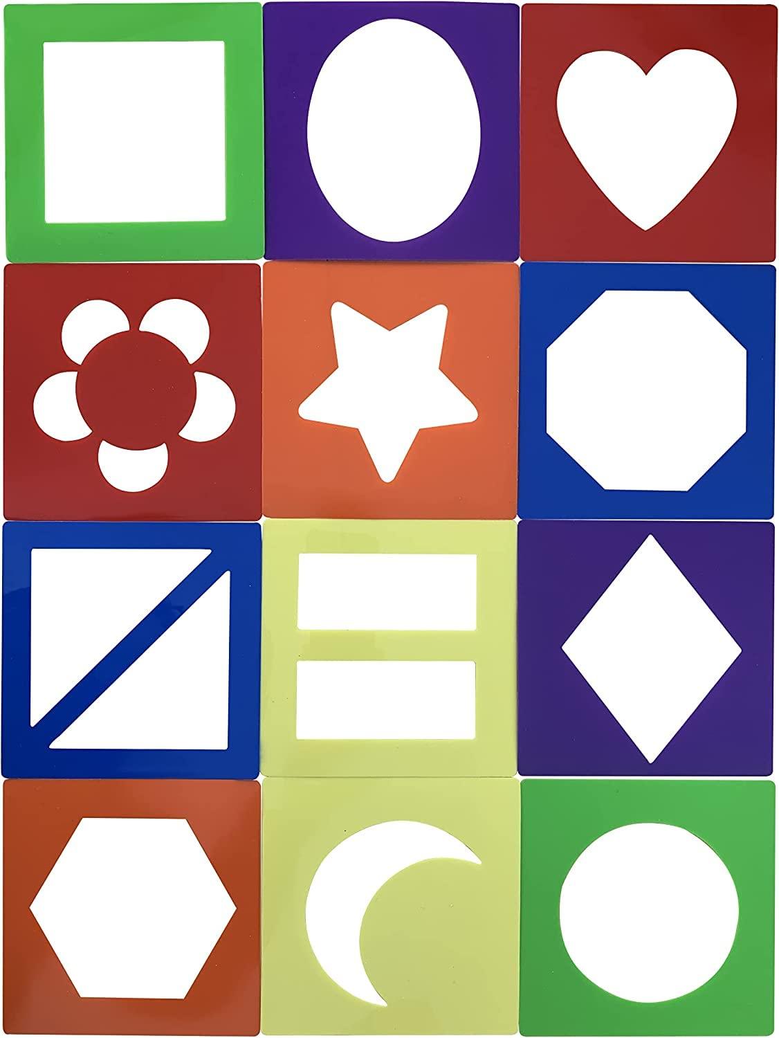 Haoser Simple Stencil Shapes - 12 Pieces,Geometric Shapes Stencils Simple Painting Stencils Triangle Round Stencils Wooden Color Drawing Templates Art Painting Templates for DIY Craft (4 in) - Haoser