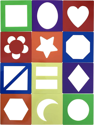 Haoser Simple Stencil Shapes - 12 Pieces,Geometric Shapes Stencils Simple Painting Stencils Triangle Round Stencils Wooden Color Drawing Templates Art Painting Templates for DIY Craft (4 in) - Haoser