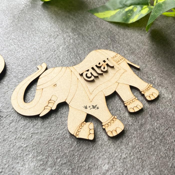 6 Pairs Wooden MDF Shubh Labh 3.5x3.5 Inch – Divine Mandala Design