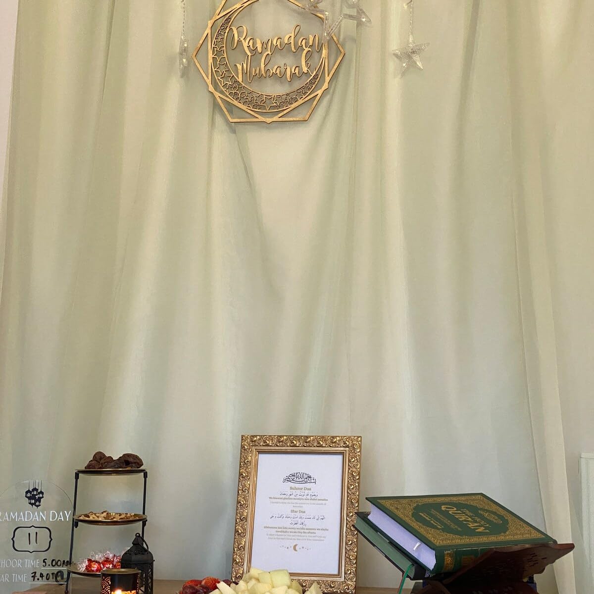 Ramadan Mubarak Wooden Wall Sign – Hexagon Hoop Islamic MDF Wall Decor