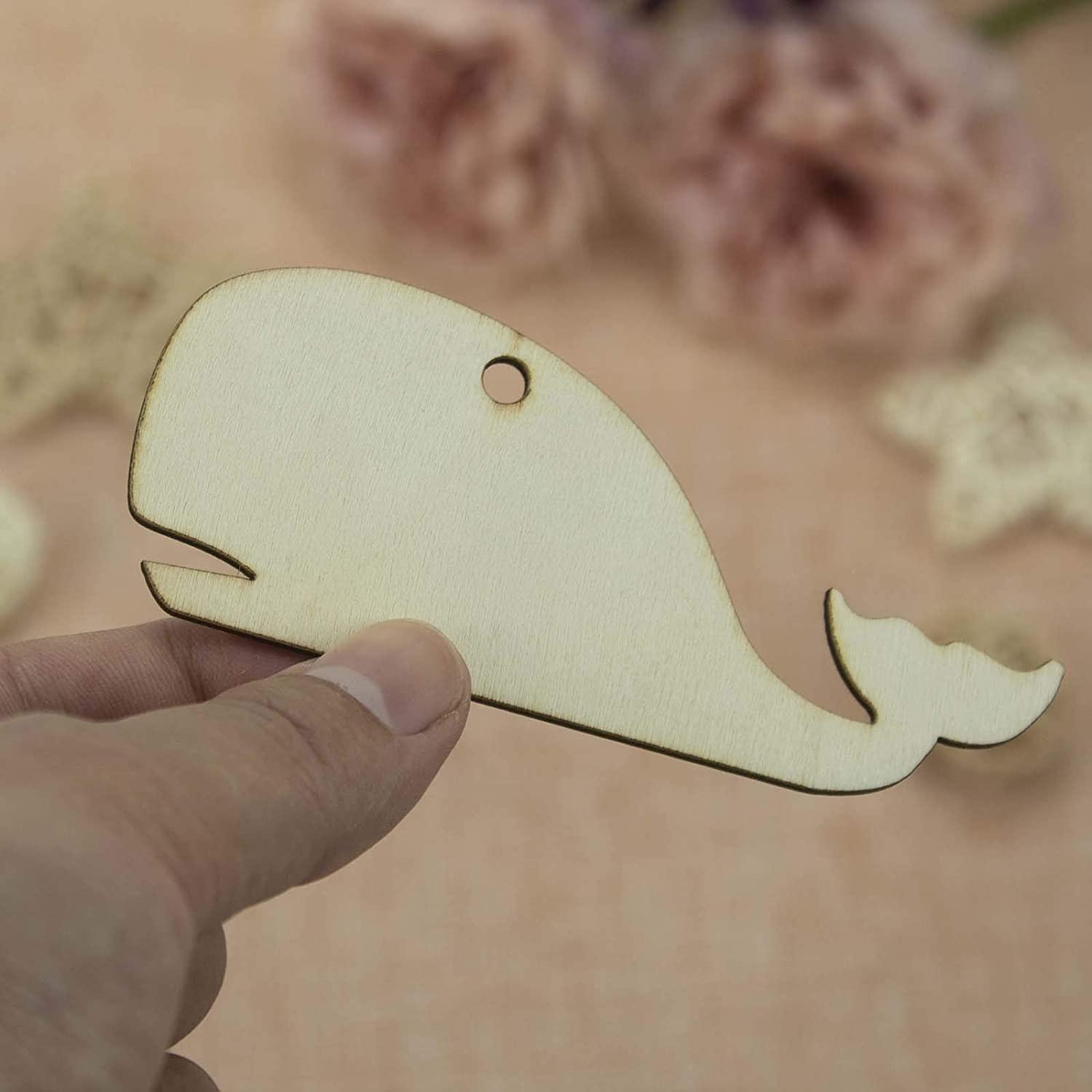 Haoser Kids Crafts 12 pcs Sea Animals Wood DIY Crafts Cutouts Wooden Whale Shaped Hanging Ornaments with Twines Gift Tags for DIY Projects Ocean Theme Party Decorations, Kids - Haoser
