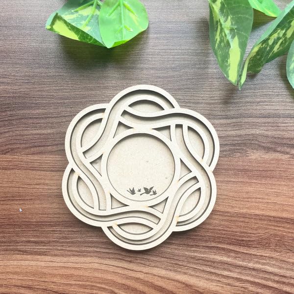 2 Pcs Wooden MDF Tea Light Holder 6x6 Inch – 3 Layered Nested Mandala Design Candle Holder for Diwali, Pooja, Home Decor