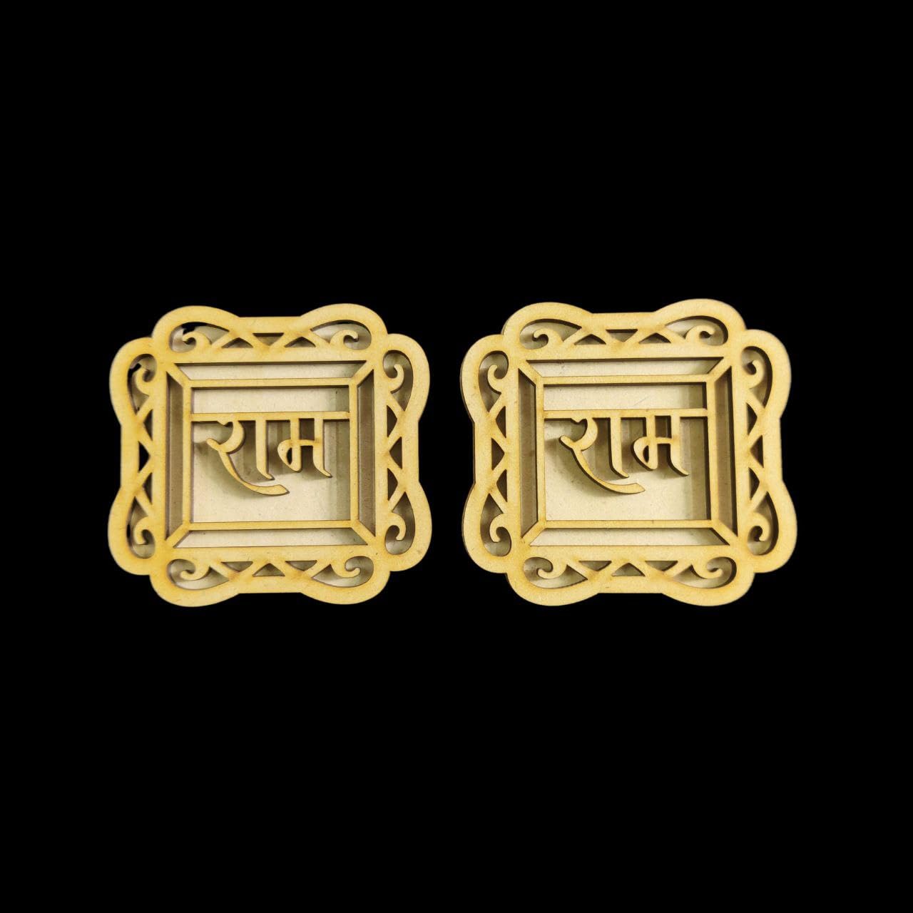 Pack of 2 Ram-Ram Cutout | Wooden Pine MDF Festive Wall & Door Decor | 4 x 4 Inch | Diwali, Puja & Festival Decoration | Hindu Religious Home Decor