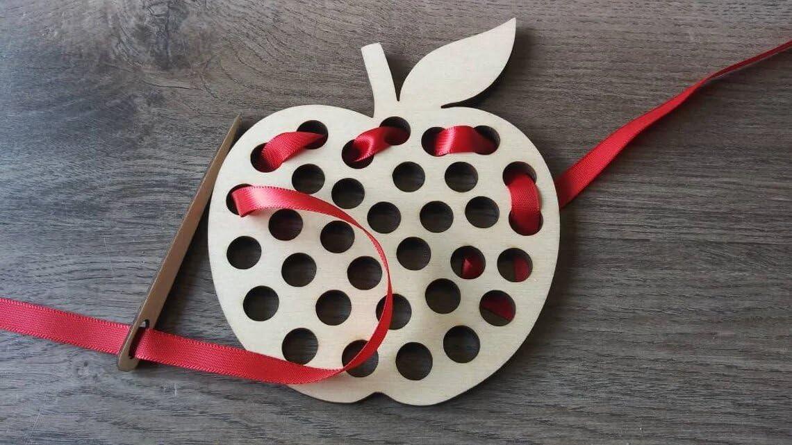 Haoser Wooden Lacing Apple Threading Toys Wood Lace Block Puzzle Shape Travel Game Toys Early Learning Fine Motor Skills Educational Gift for 2 3 4 Years Old Toddlers Baby Kids|Pack of 1 (5 in) - Haoser