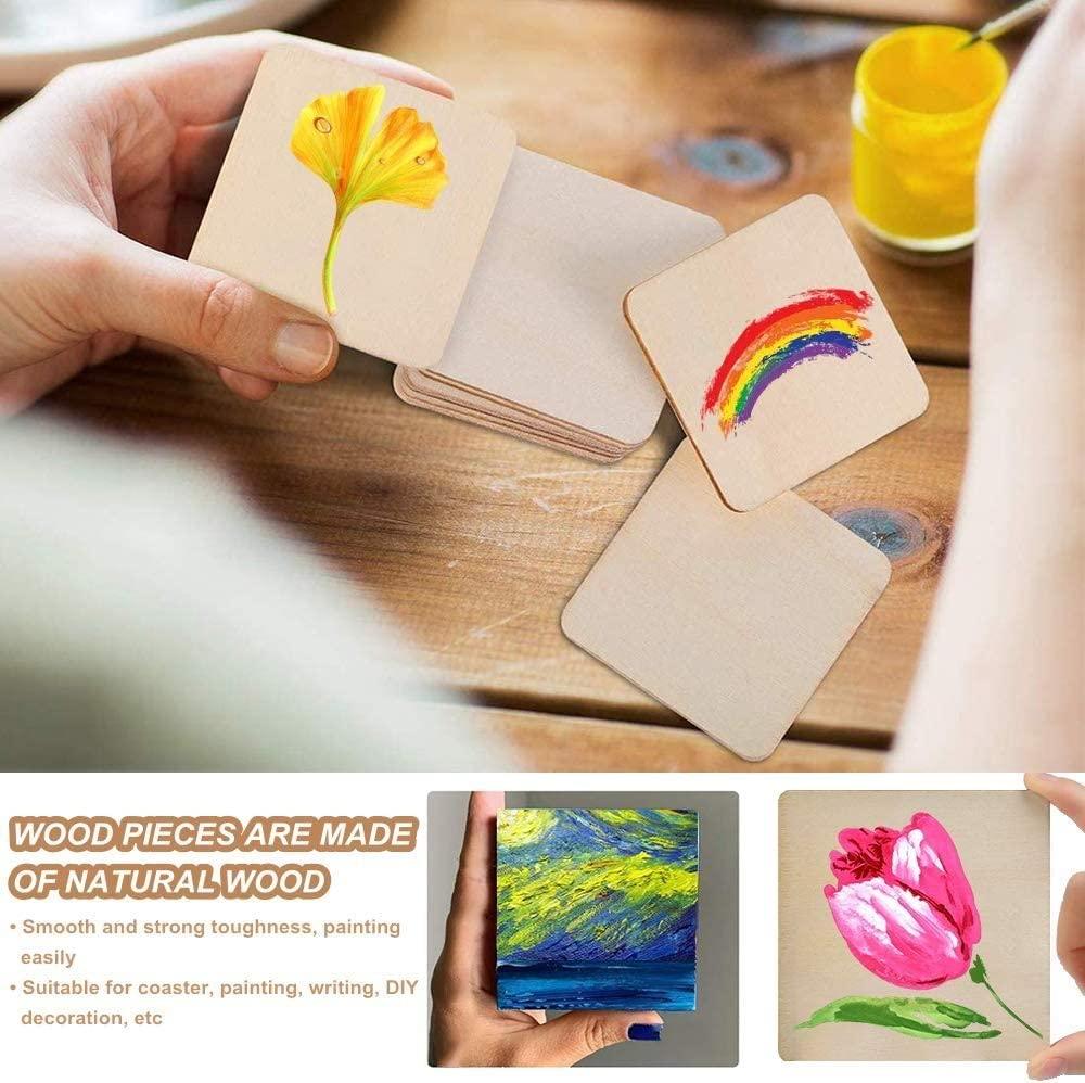 Haoser 50 Pieces 4Inches Unfinished MDF Pieces Square Blank Round Corners Pine MDF Sheets for DIY Arts Craft Project, Wooden Square Cutouts . - Haoser
