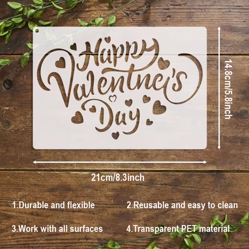 2-Pack Valentine’s Day Stencils for Painting & Crafts | Reusable Washable PET Plastic Love Theme Templates