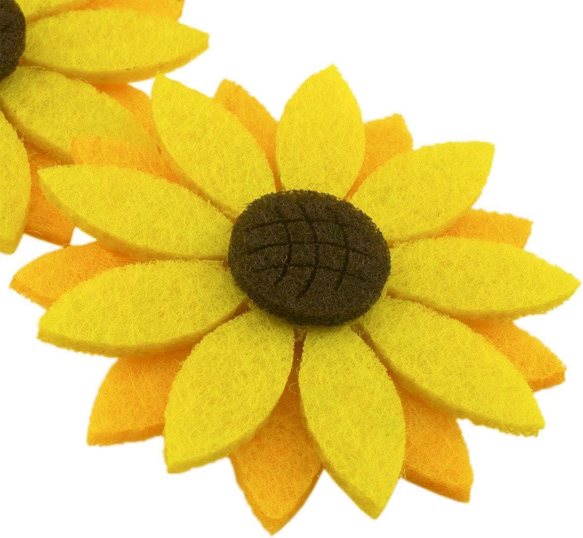 Haoser 20pcs 2" Triple Layered Felt Laser Sunflower Cutout Embellishment,Sunflower Felt Fabric Patch DIY Cloth Appliques/Craft Wedding Patches - Haoser