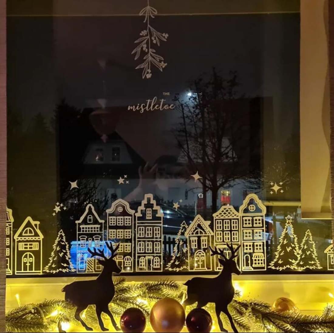 4 Pcs Christmas Window Stencils | Large Reusable Xmas Village House