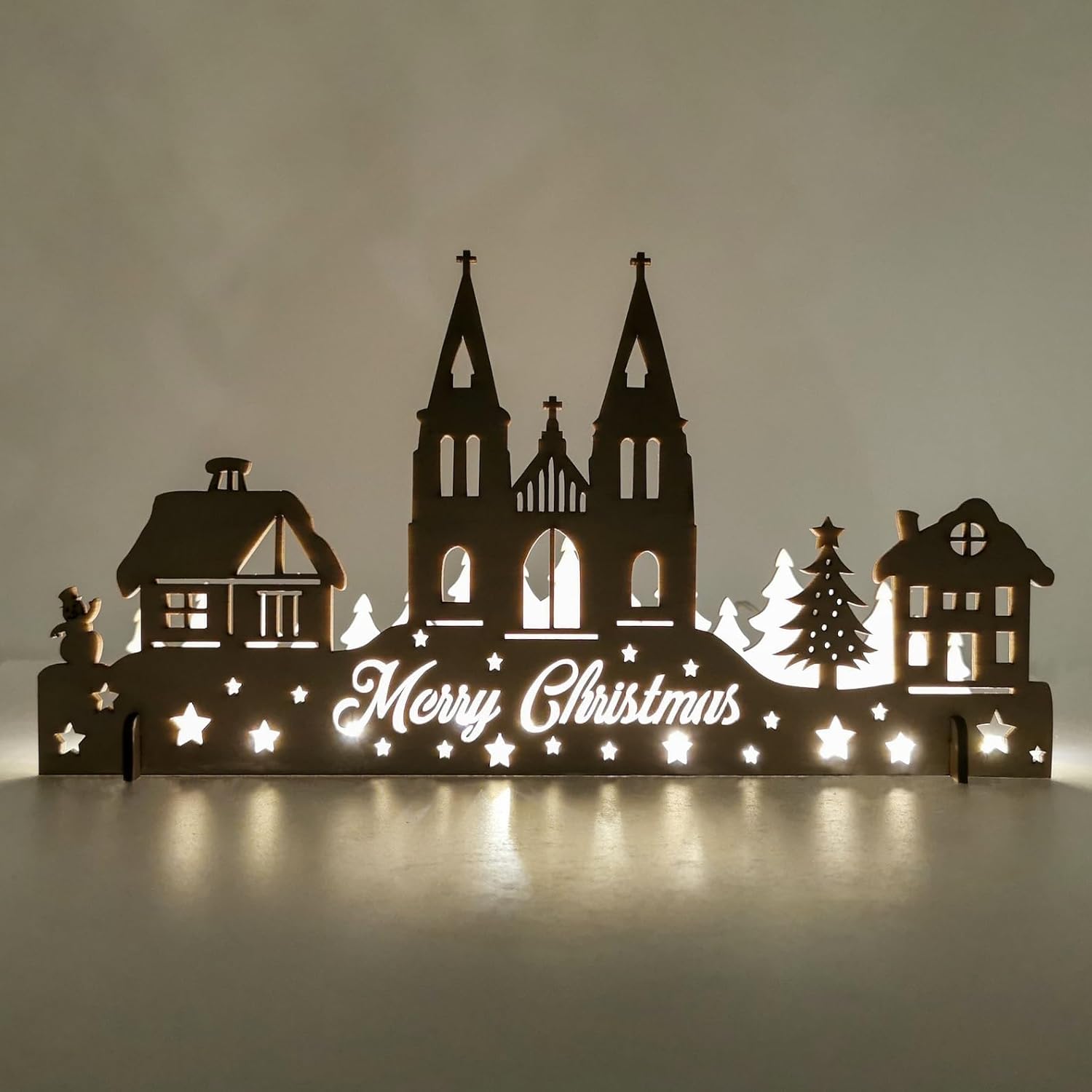 Pine Wood Christmas Village Scene Rustic Winter Town Decoration (11.8 x 6.15 Inch)