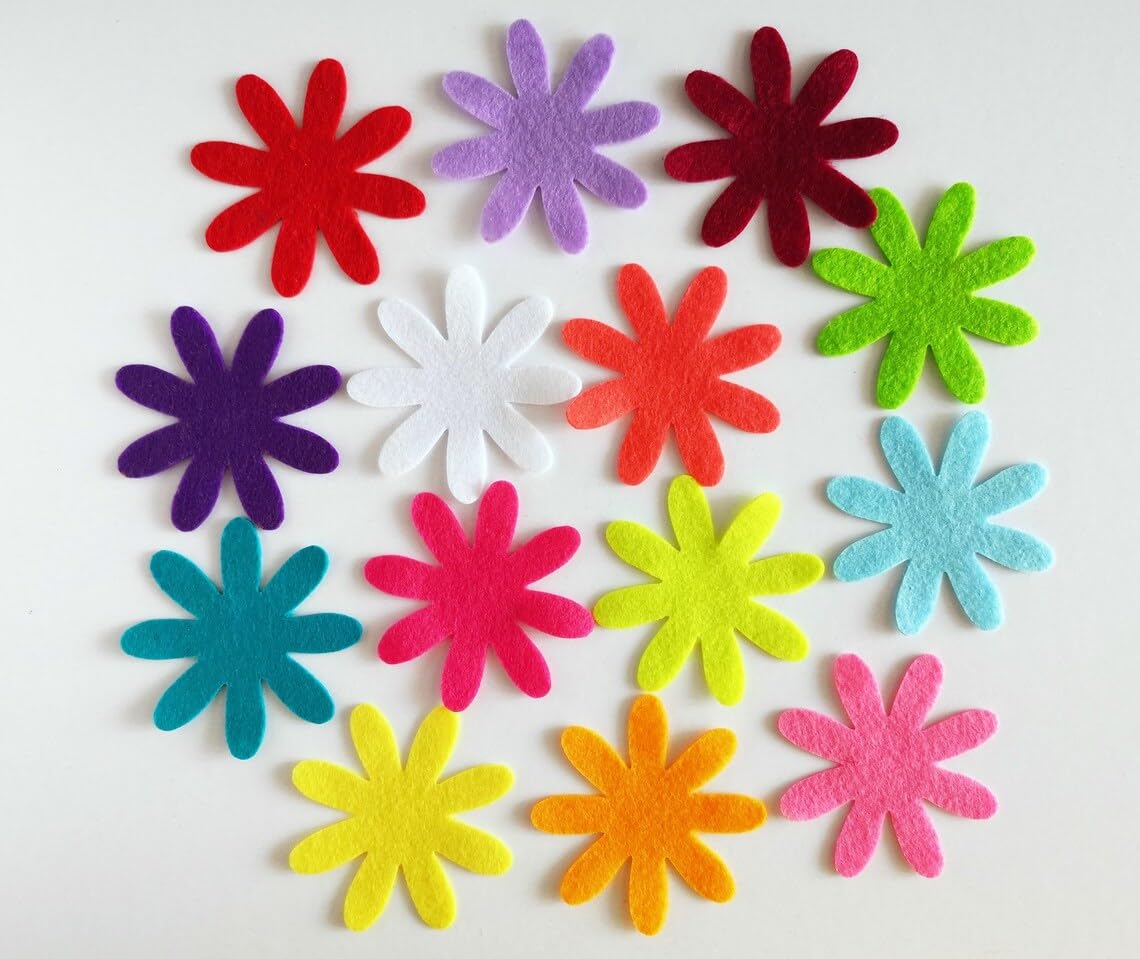 Pack of 14 Felt Daisy Flowers – Floral Craft Die Cut Embellishments