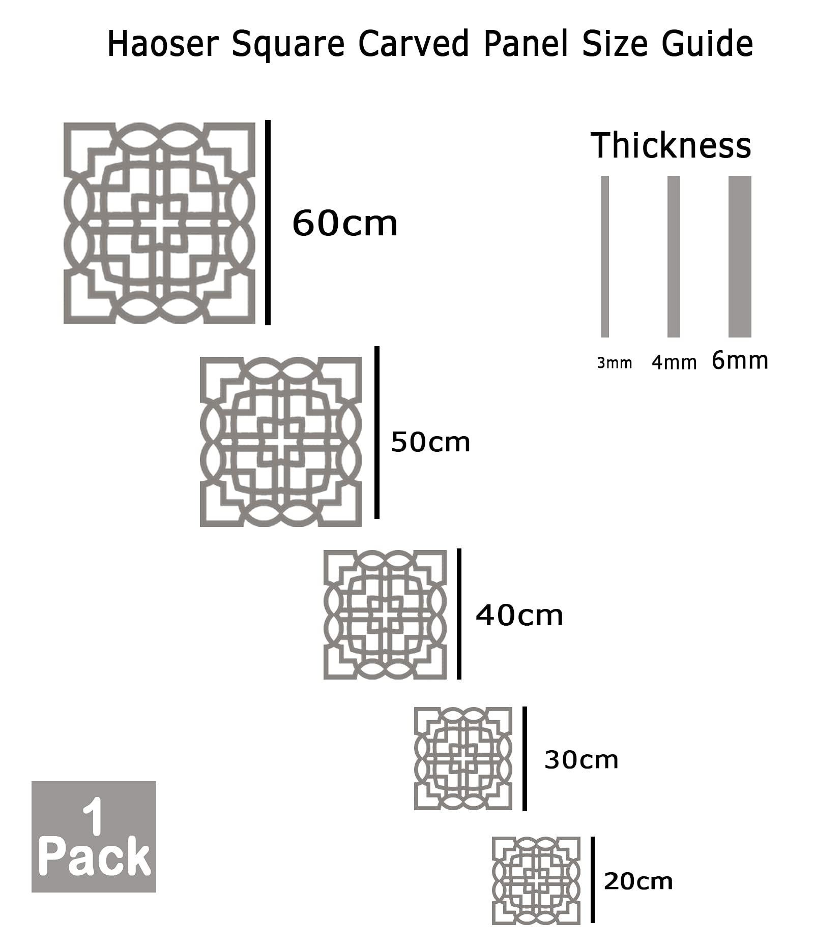 Haoser Wall Hanging Wooden Carved Panel for Room Partition, Cabinet Doors, Windows (Square Panel-6) - Haoser