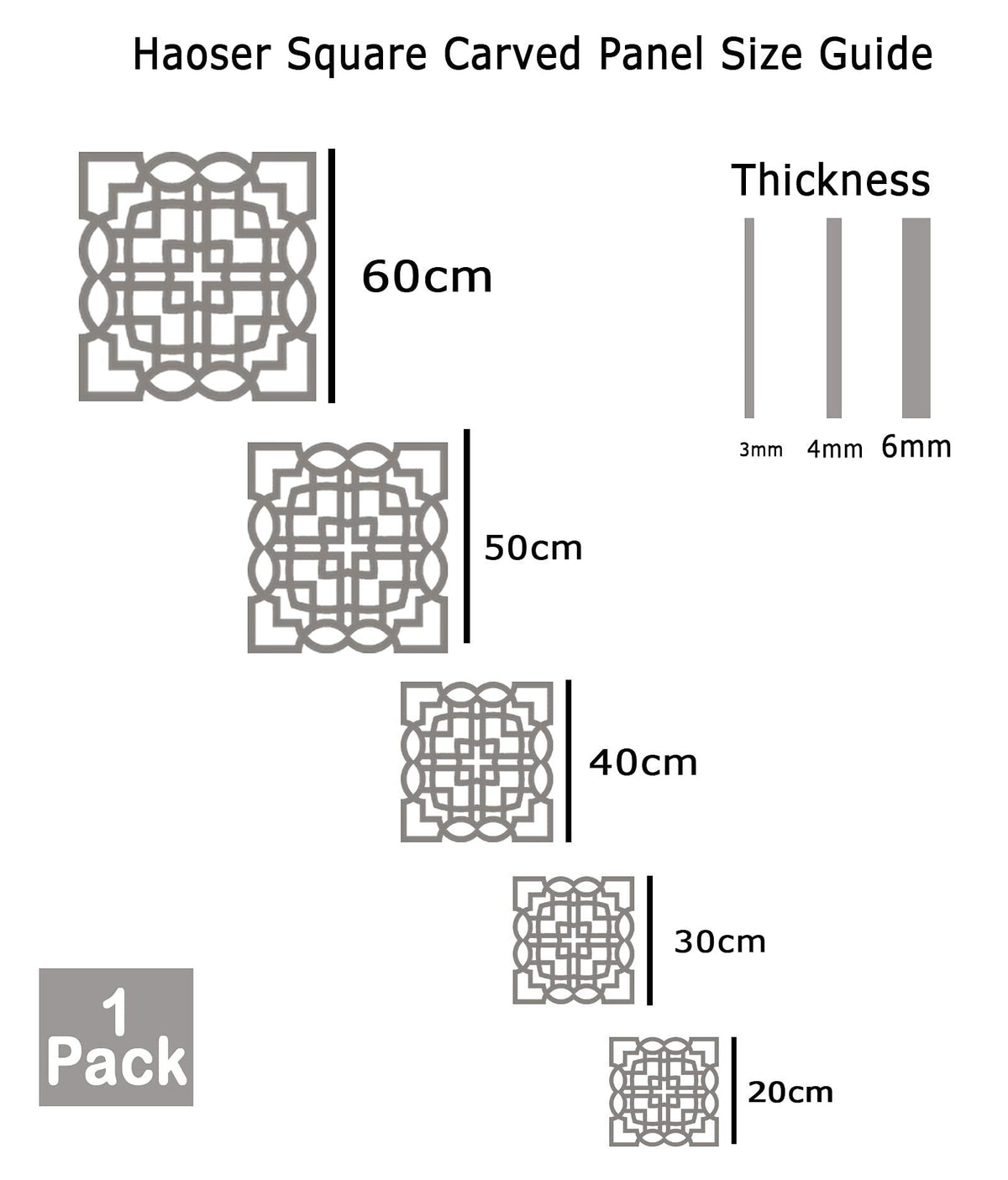Haoser Wall Hanging Wooden Carved Panel for Room Partition, Cabinet Doors, Windows (Square Panel-6) - Haoser