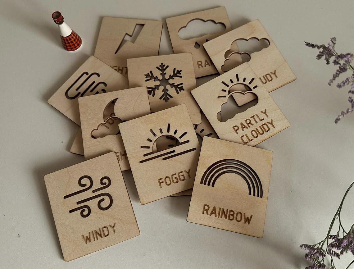 Haoser Wooden Montessori Weather Flashcards for Children