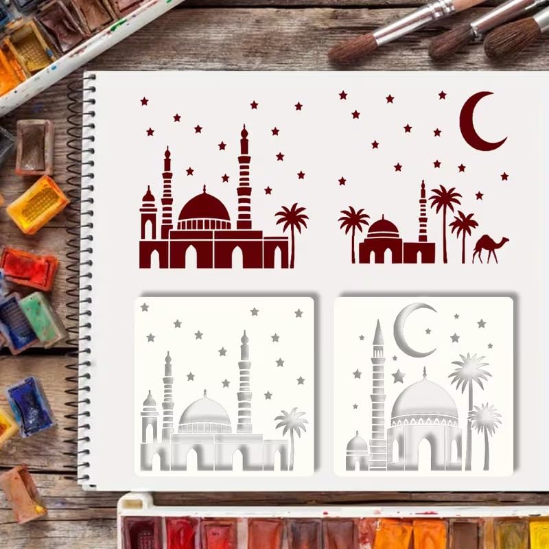 Islamic Stencil Templates | Mosque & Middle Eastern Pattern DIY Cutouts | Reusable PET Plastic Stencils for Ramadan Crafts