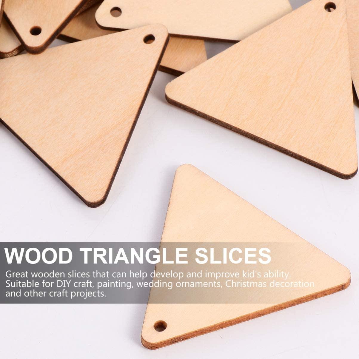 Haoser 20 Pieces 3 Inches Wooden Cutouts for Crafts Triangle Wood Cutout Unfinished Painting Wooden Pieces Slices with Hole Pendant Ornaments - Haoser