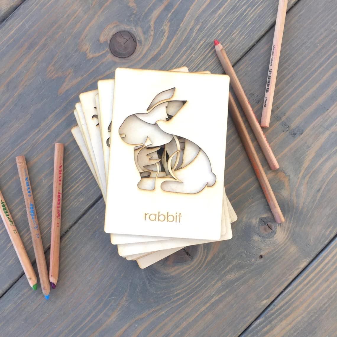 Haoser Animal Stencil Set // Stencil Set // Animal Stencils Educational Wood Handwriting Stencil Set | Easy-to-Use Writing Guide for Kids & Montessori Stencils Set, - Haoser