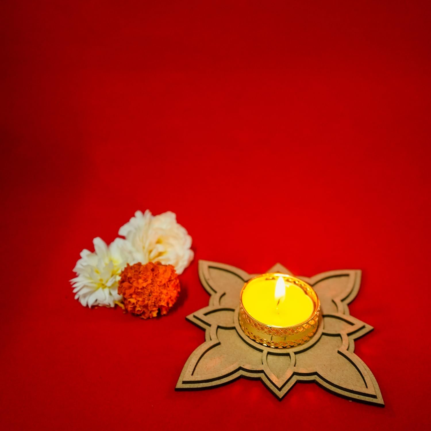 Pack of 2 Wooden Tealight Holders for Home & Office Décor | Pine MDF Elegant Candle Stand for Puja, Diwali, Living Room & Table Decoration