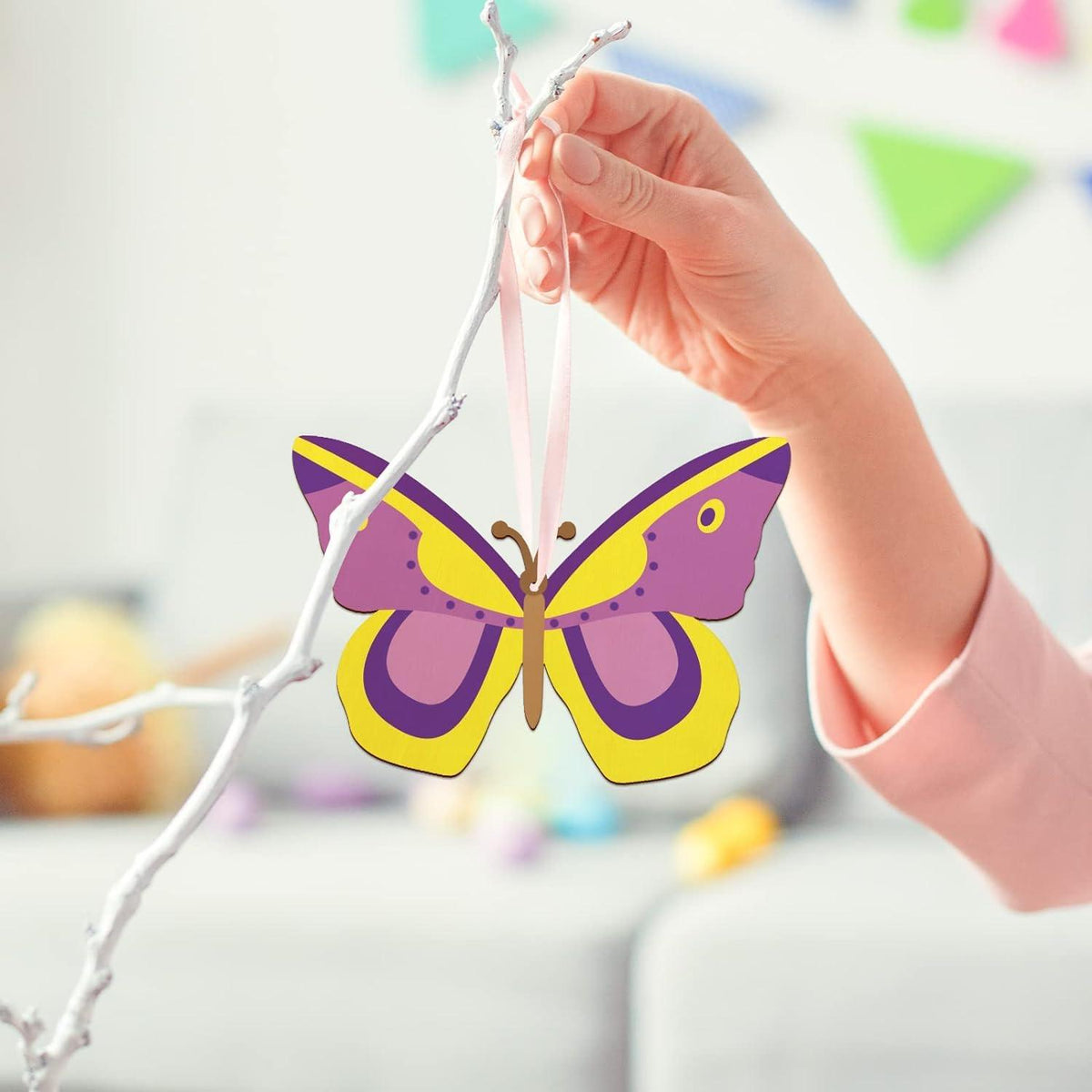 Curious Button 5 Pieces Unfinished Wooden 1Butterfly Style Hanging Ornament for DIY Home Decoration, MDF Cutouts, Perfect Wooden Cutouts for Home Decor, Charming Wooden Hanging Ornaments (4.92x7IN) - Haoser