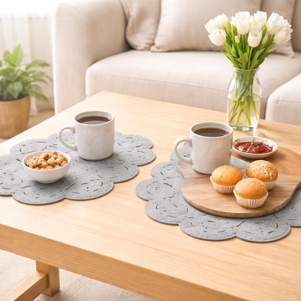 Set of 4 Cloud Shaped Felt Placemats for Kids | Soft Washable Grey Dining Mats