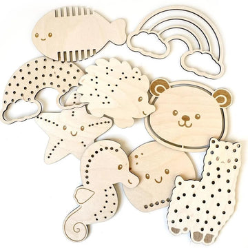Set of 9 Wooden Lacing Toys for Kids | Animal Stringing Beadsv