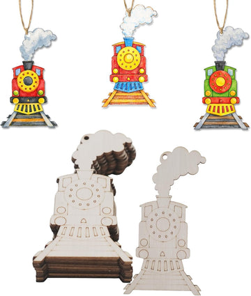 30 Pcs Wooden Train Ornaments to Paint Unfinished Train Cars Cutouts Transports Theme DIY Craft for Unfinished Train