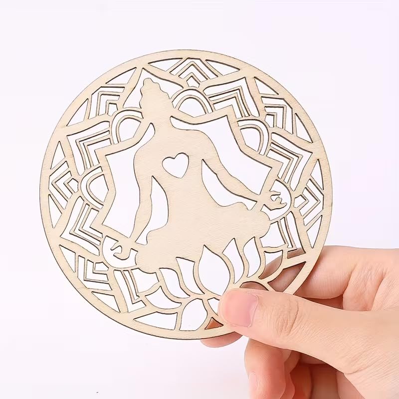 5 Pcs Seven Chakra Wooden Coasters | Laser Engraved MDF Coaster Set for Water Cups & Pots Spiritual